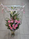 Blumenstrauß in Vase – Rosa & Lila