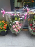 Großes Blumengesteck – Rosen, Gerbera & Chrysanthemen