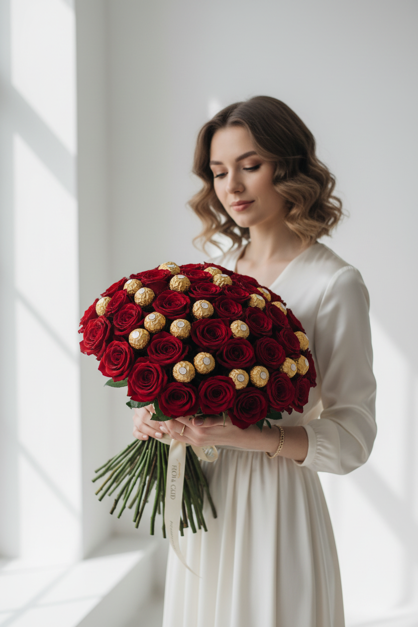 Kırmızı Gül & Ferrero Rocher Buketi