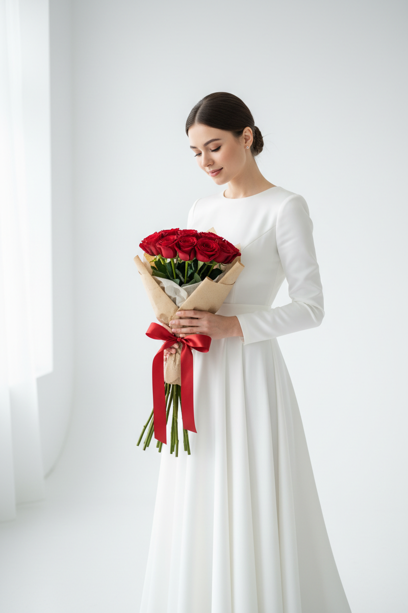 Kırmızı Gül Buketi 40cm (10 Adet)