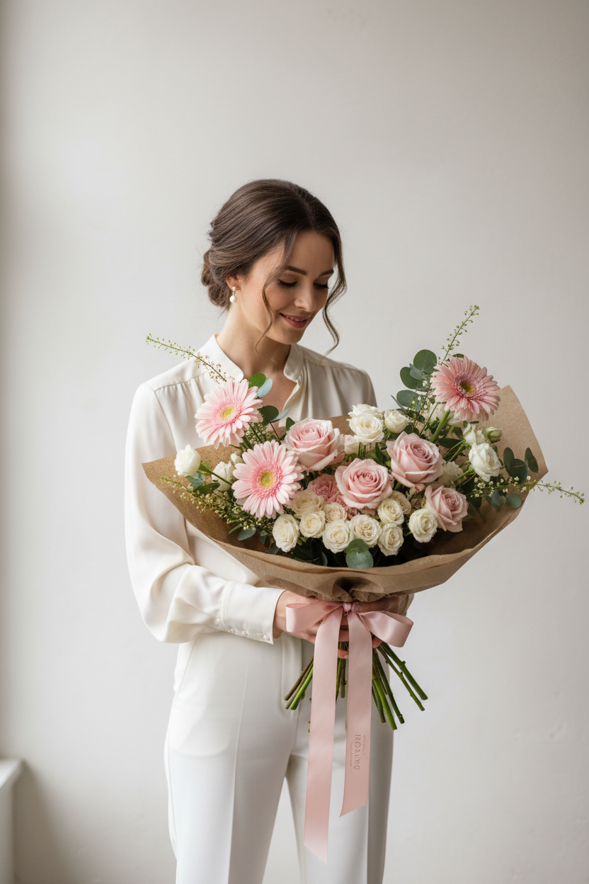 Pembe Gerbera & Gül Buketi